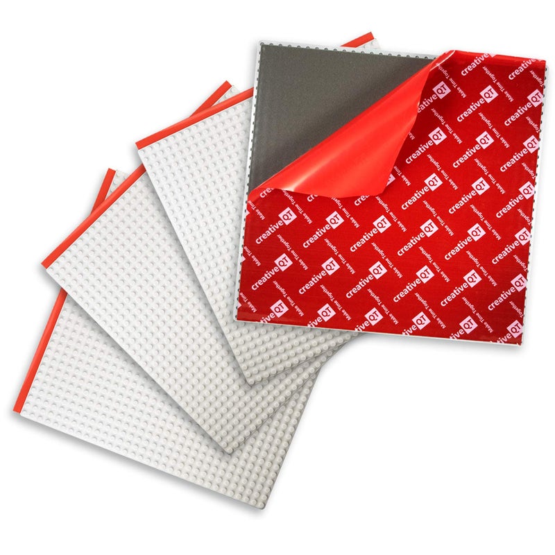 Creative QT لوحة قاعدة الطوب القابلة للإزالة والإلتصاق من كرييتف كيو تي - عبوة 4 لوحات بيضاء، 10 × 10 بوصة - لوحة بناء لطاولات اللعب الإبداعية، الجدران ومسارات سيارات السباق والألعاب - متوافقة مع ليغو - Image 1